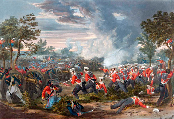 The British infantry attack at the Battle of Moodkee on 18th December 1845 during the First Sikh War: picture by Henry Martens