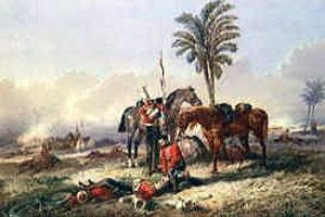 Death of Cornet Bigoe-Williams of HM 16th Lancers at the Battle of Aliwal on 28th January 1846 in the First Sikh War: picture by Orlando Norie