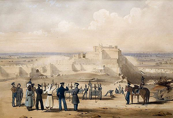 Town of Ghuznee: Battle of Ghuznee on 23rd July 1839 in the First Afghan War: picture by Lieutenant Thomas Wingate