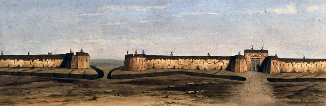 The Jellalabad gate and defences before the earthquake: Siege of Jellalabad from 12th November 1841 to 13th April 1842 during the First Afghan War