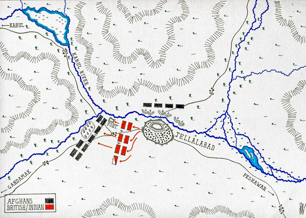 Map of the Siege of Jellalabad from 12th November 1841 to 13th April 1842 during the First Afghan War: map by John Fawkes