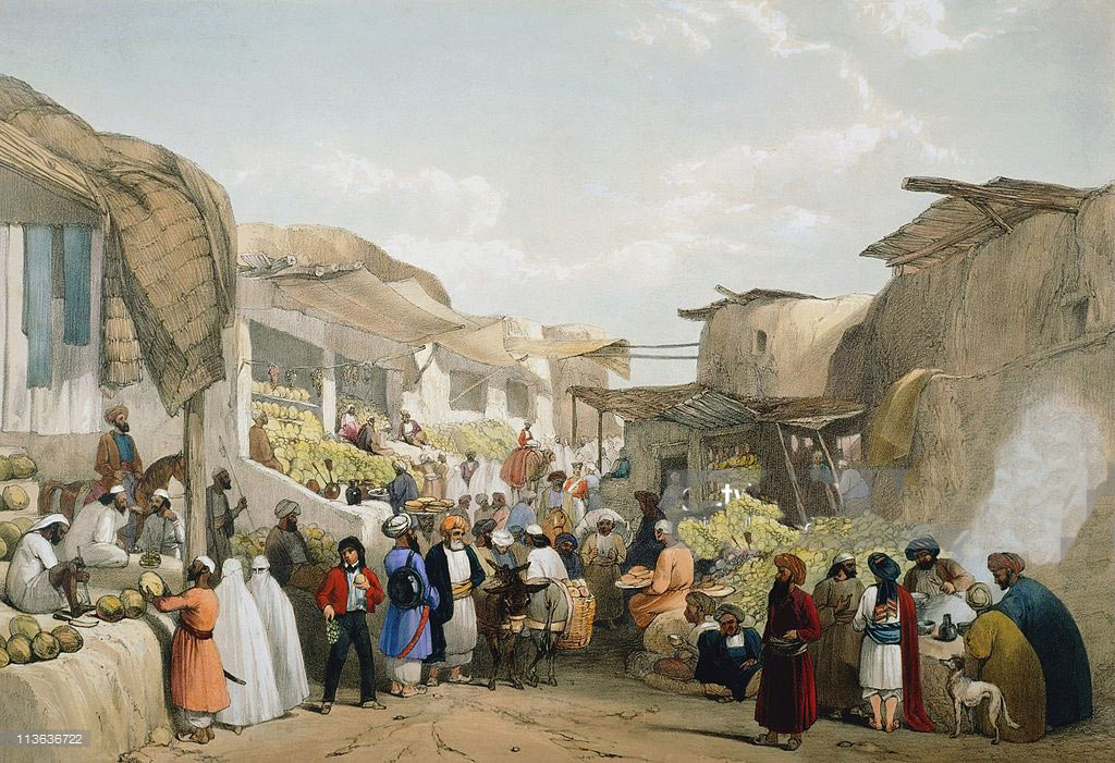 The Bazaar in Kabul: Battle of Kabul 1842 in the First Afghan War: buy a black white version of this picture