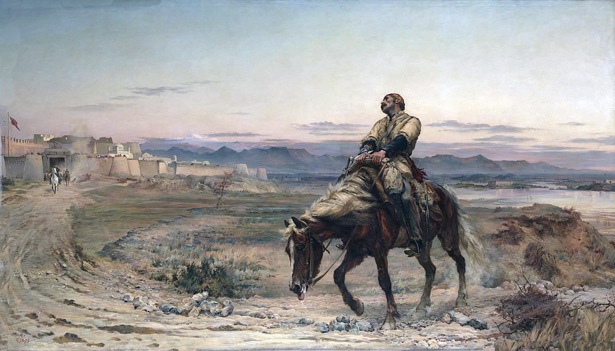 'Remnants of an Army': Dr Brydon, last survivor of the Anglo-Indian Army in the retreat from Kabul and the Battle of Gandamak in January 1842 during the First Afghan War: picture by Lady Butler: buy this picture