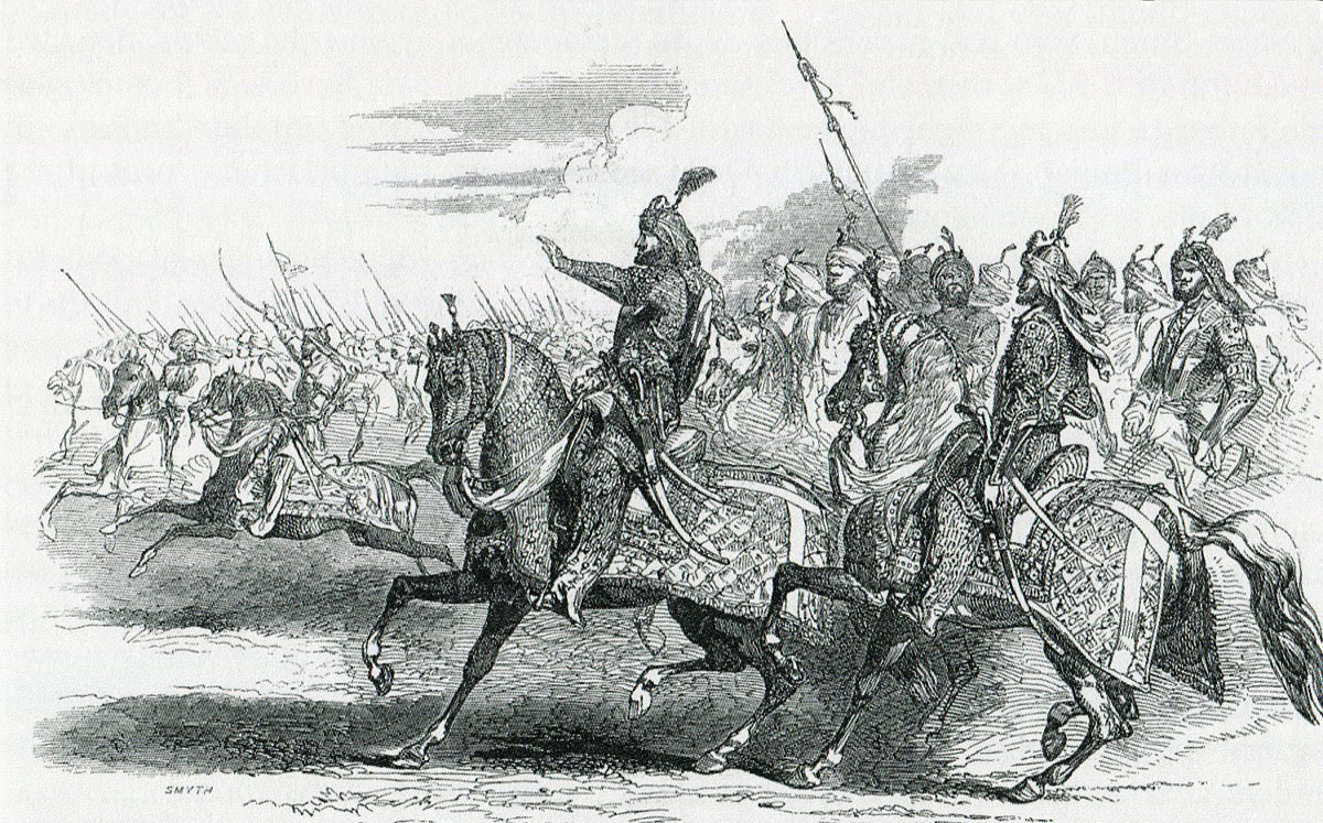Shere Singh, Sikh commander with his escort at the Battle of Chillianwallah on 13th January 1849 during the Second Sikh War