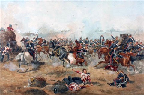 3rd King's Light Dragoons at the Battle of Sobraon on 10th February 1846 during the First Sikh War: picture by Michael Angelo Hayes