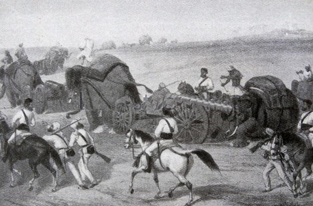 The British/Bengali Army on the march: Battle of Ferozeshah on 22nd December 1845 during the First Sikh War