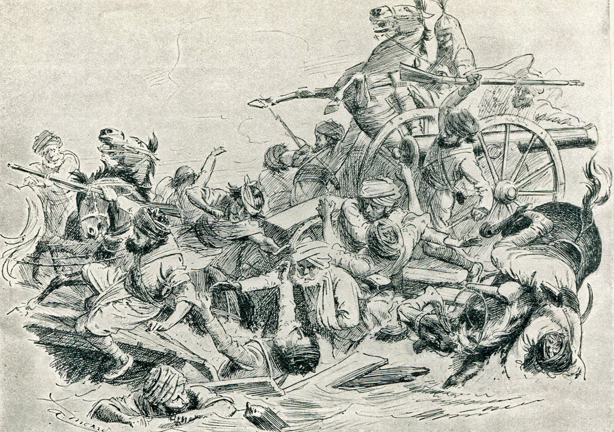 Struggle on the Bridge of Boats over the Sutlej River at the Battle of Sobraon on 10th February 1846 during the First Sikh War