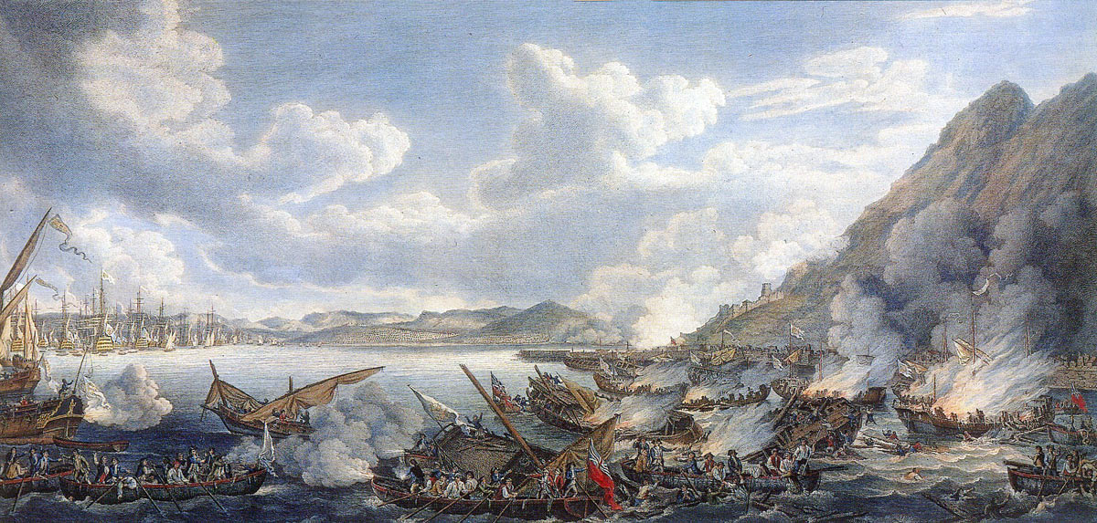 The bombardment from the Spanish Battering Ships on 13th September 1782: the Great Siege of Gibraltar from 1779 to 1783 during the American Revolutionary War