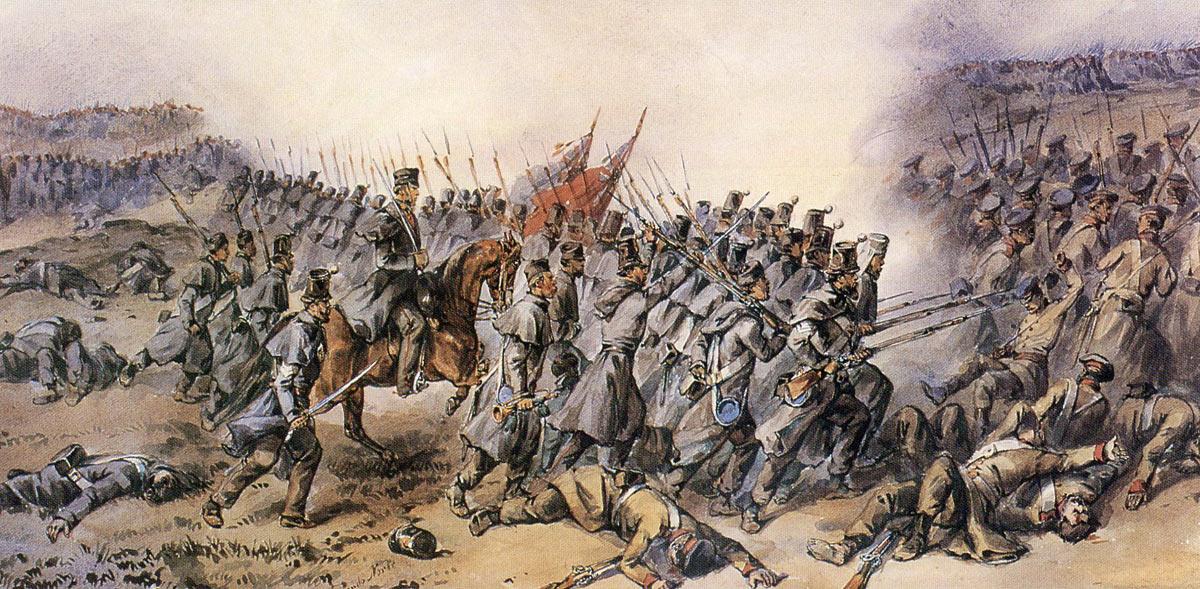 21st Royal Scots Fusiliers attacking at the Battle of Inkerman on 5th November 1854 in the Crimean War