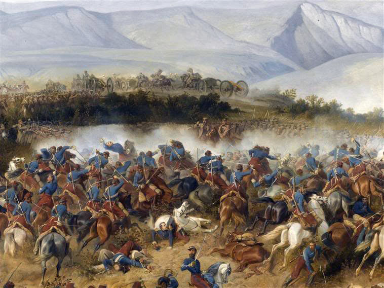 French 4th Chasseurs d'Afrique attacking the Fedioukine Hills at the Battle of Balaclava on 25th October 1854 in the Crimean War