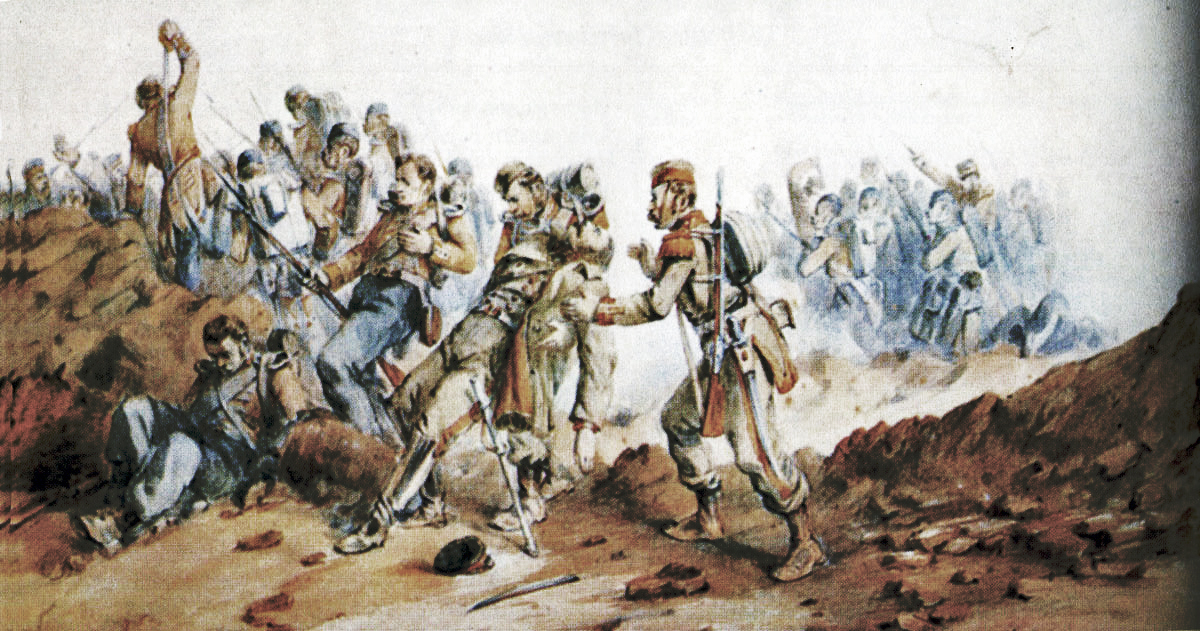 55th Regiment at the the Battle of Inkerman on 5th November 1854 in the Crimean War: picture by Orlando Norie