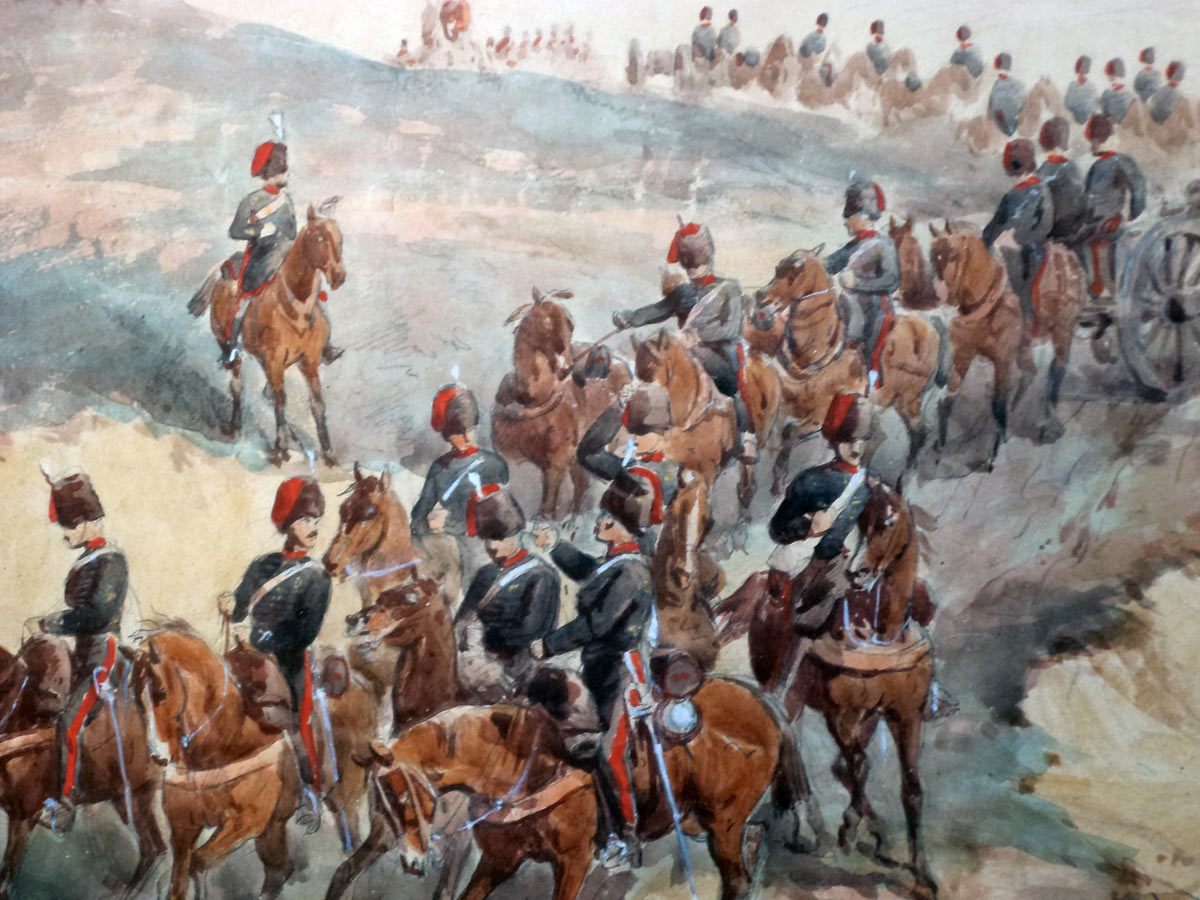 Royal Artillery on the move: Battle of the Alma on 20th September 1854 during the Crimean War: picture by Orlando Norie