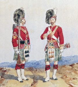 92nd Highlanders in Home Service Dress: Battle of Peiwar Kotal on 2nd December 1878 in the Second Afghan War: picture by Orlando Norie