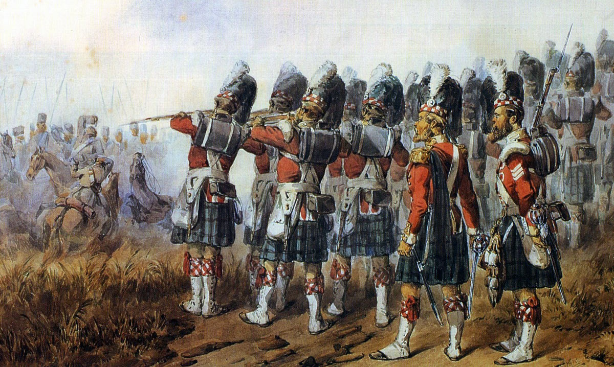 93rd Highlanders, the 'Thin Red Line', at the Battle of Balaclava on 25th October 1854 in the Crimean War
