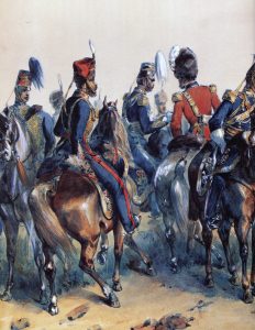 British cavalry in the Crimea: Battle of Balaclava on 25th October 1854 in the Crimean War: picture by Orlando Norie