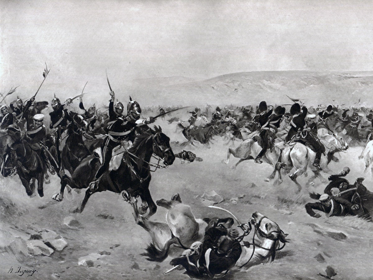 Charge of the Heavy Brigade at the Battle of Balaclava on 25th October 1854 in the Crimean War: picture by Henri Dupray