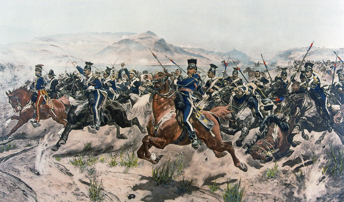 Charge of the Light Brigade at the Battle of Balaclava on 25th October 1854 in the Crimean War: picture by Richard Caton Woodville