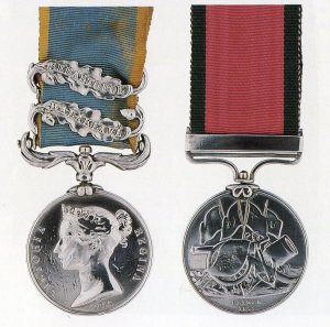 British Crimean War Medal 1854 to 1856 with clasps for Balaclava and Sevastopol and the Turkish Crimean War Medal: Battle of Balaclava on 25th October 1854 in the Crimean War