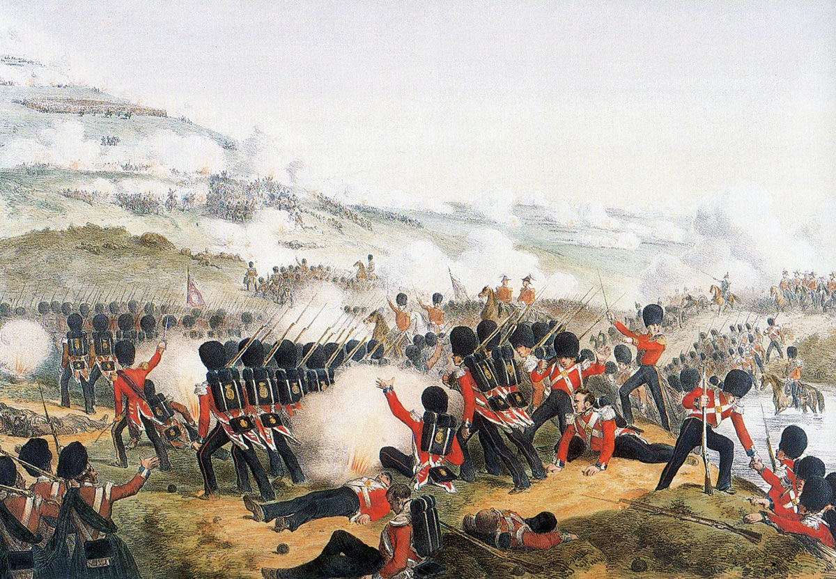 The Grenadier Guards attack up the hill after crossing the river at the Battle of the Alma on 20th September 1854 during the Crimean War