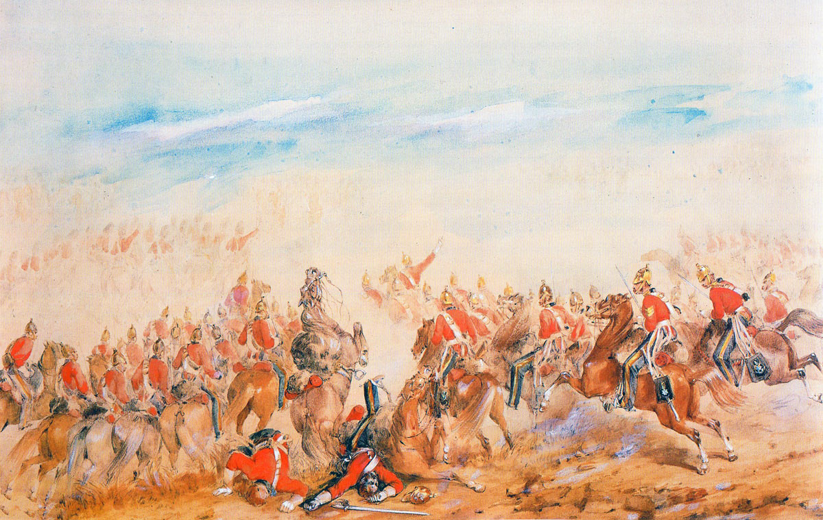 Charge of the Heavy Brigade at the Battle of Balaclava on 25th October 1854 in the Crimean War: picture by Orlando Norie