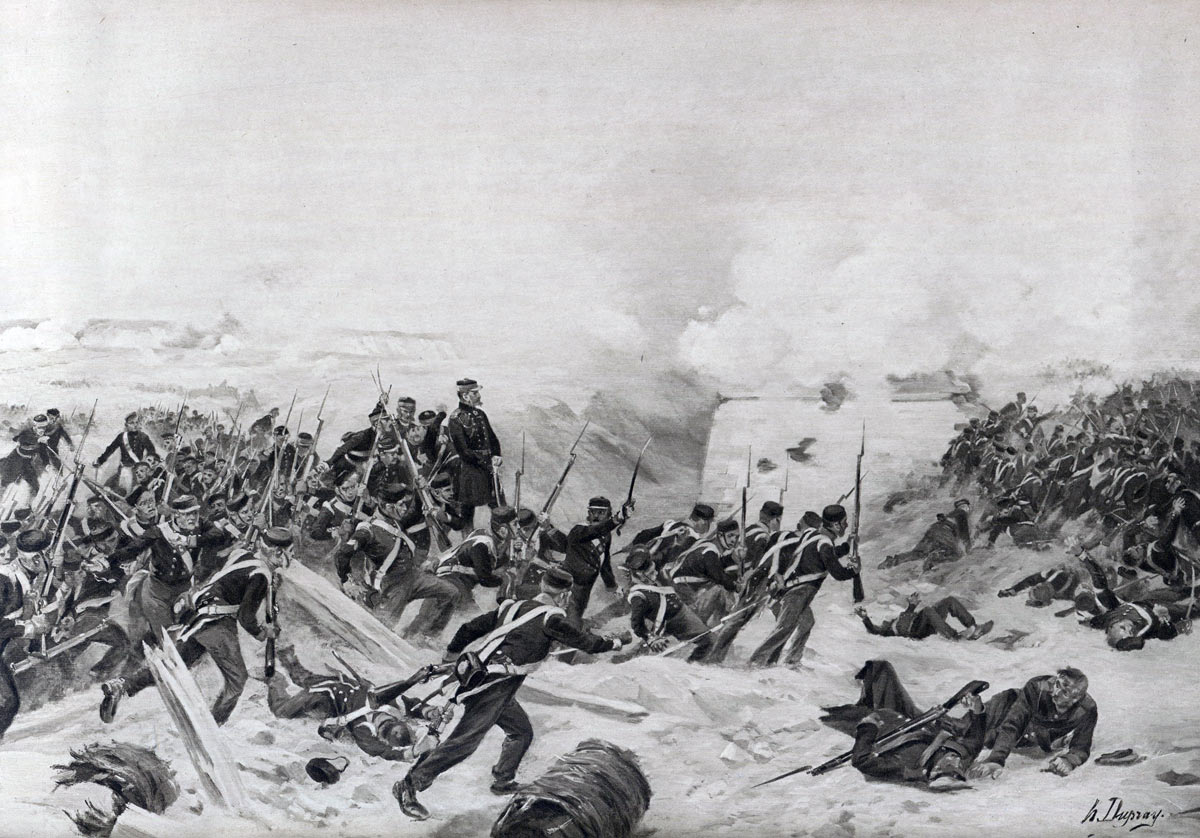 British troops storming the Redan: Siege of Sevastopol September 1854 to September 1855: picture by Henri Dupray