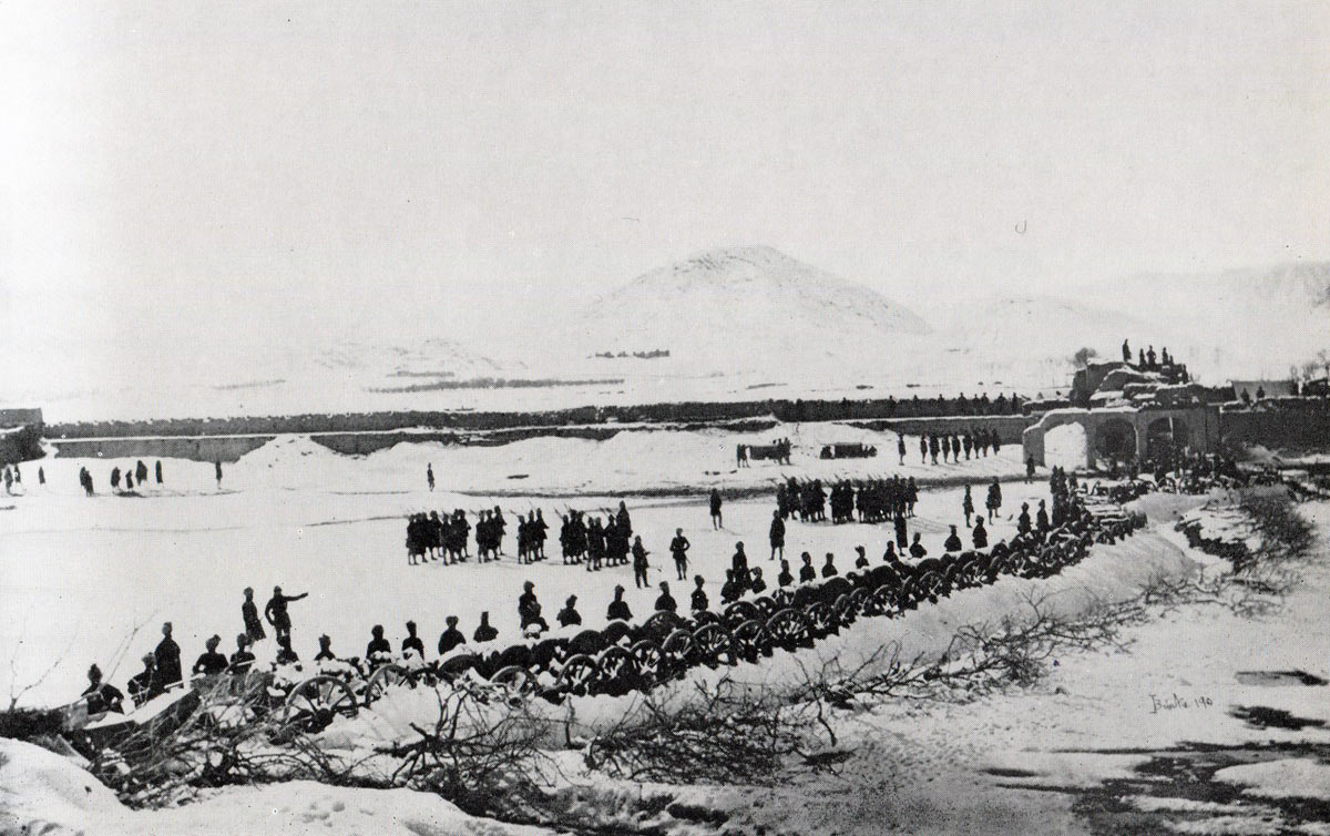 Abattis surrounding the Sherpur Cantonment with Afghan guns in the ditch: Battle of Kabul December 1879 in the Second Afghan War