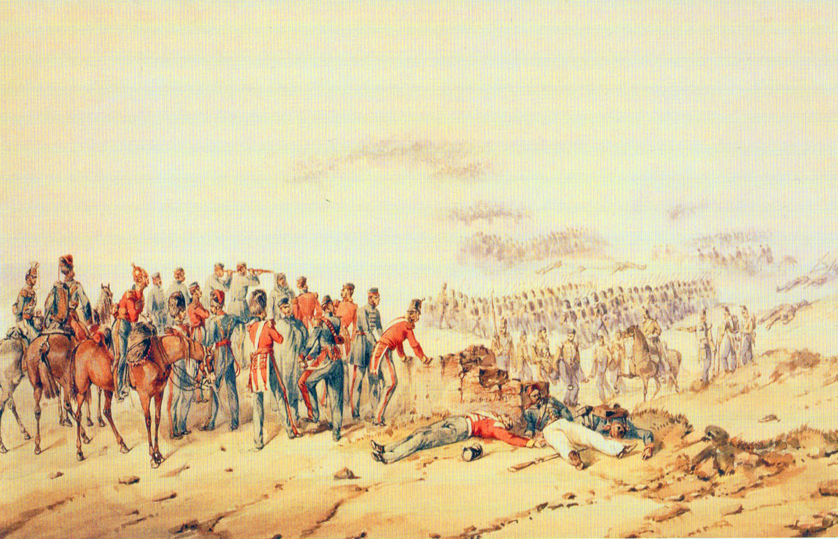 British staff watching the advance of the Guards at the Battle of the Alma on 20th September 1854 during the Crimean War: picture by Orlando Norie