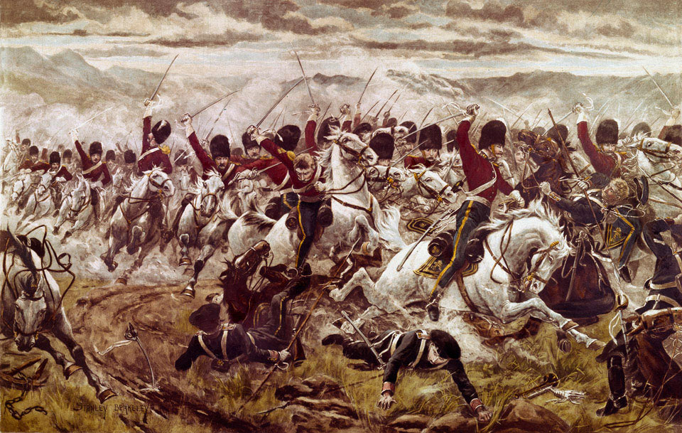 Charge of the Heavy Brigade at the Battle of Balaclava on 25th October 1854 in the Crimean War: picture by Stanley Berkeley