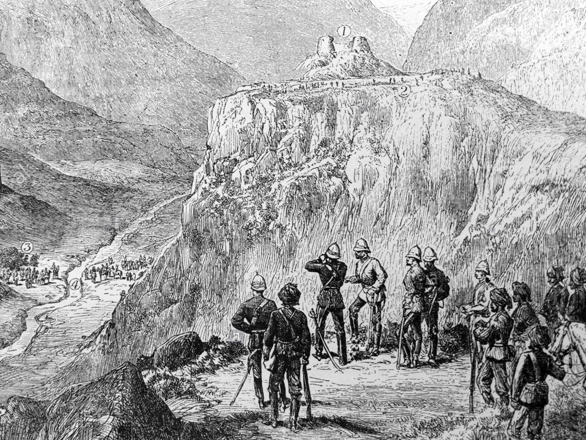 General Sir Sam Browne VC directing the attack on the Afghan fort at the Battle of Ali Masjid on 21st November 1878 in the Second Afghan War