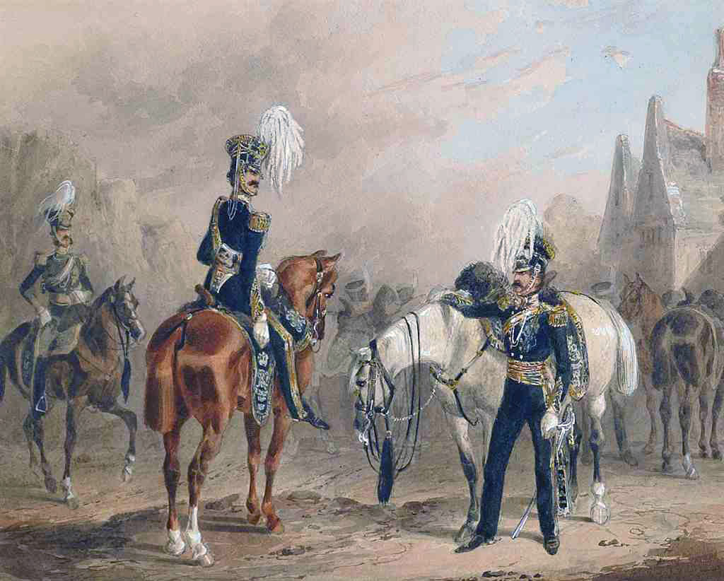 13th Light Dragoons: Battle of Balaclava on 15th October 1854 in the Crimean War: picture by Michael Angelo Hayes
