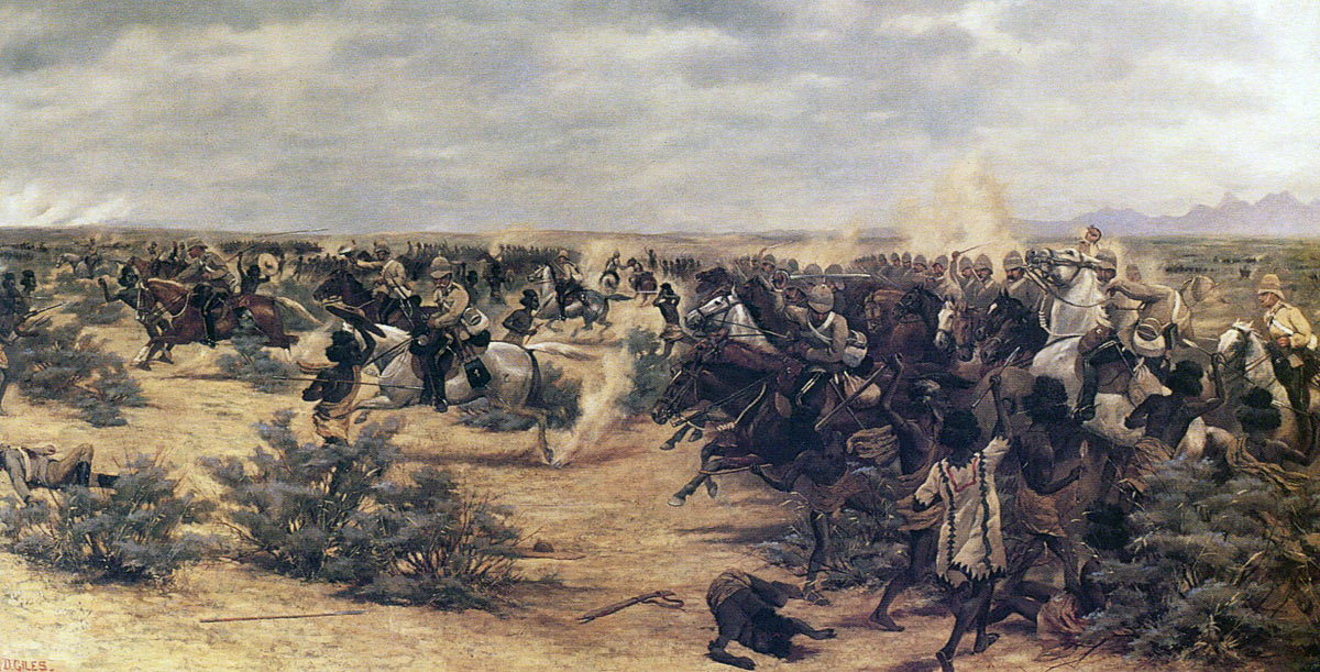 10th Hussars charging at the Battle of El Teb on 29th February 1884 in the Sudanese War: picture by Major GD Giles