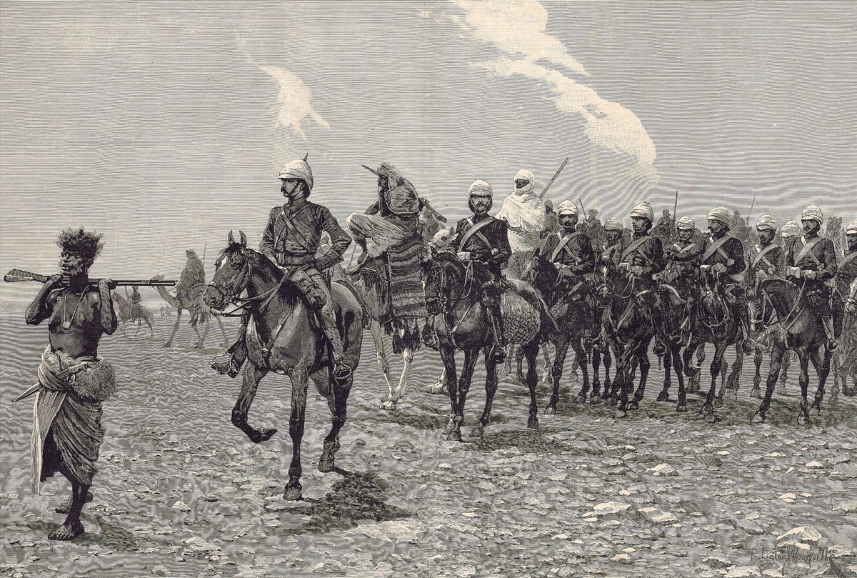 19th Hussars crossing the desert: Battle of Abu Klea fought on 17th January 1884 in the Sudanese War: picture by Richard Caton Woodville