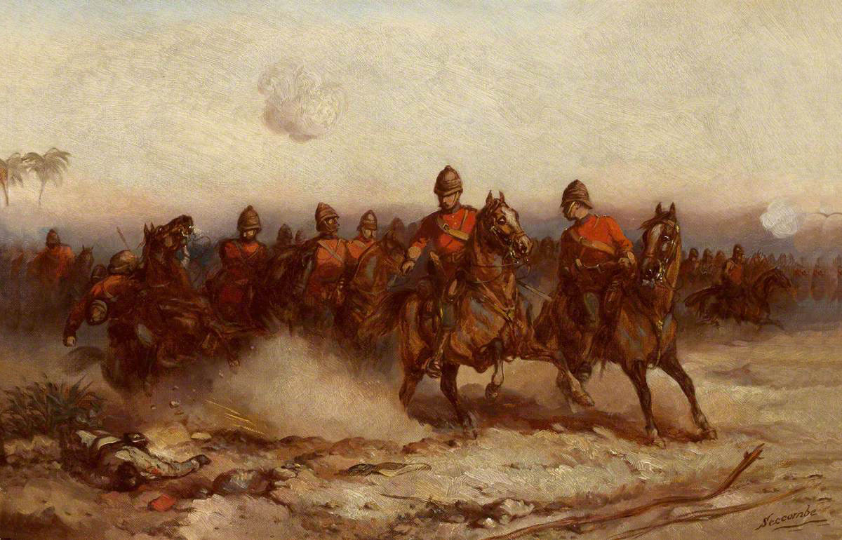 4th Dragoon Guards at the Battle of Tel-el-Kebir on 13th September 1882 in the Egyptian War: picture by Thomas Seccombe