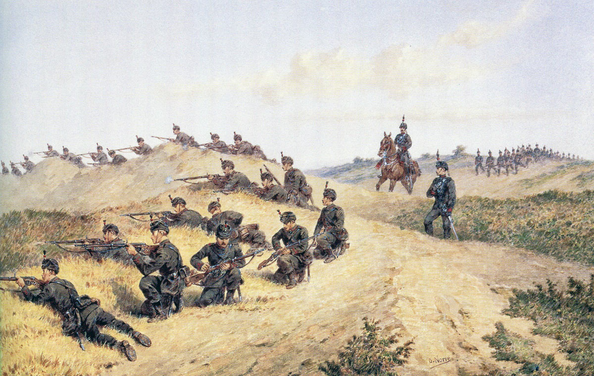 60th Rifles in England: Battle of Gingindlovu on 2nd April 1879 in the Zulu War: picture by Orlando Norie