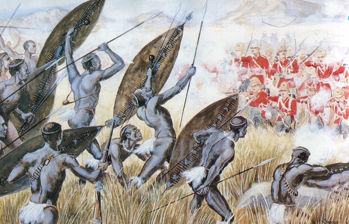 90th Light Infantry repelling the Zulu attack at the Battle of Ulundi on 4th July 1879 in the Zulu War: picture by H. Oakes-Jones
