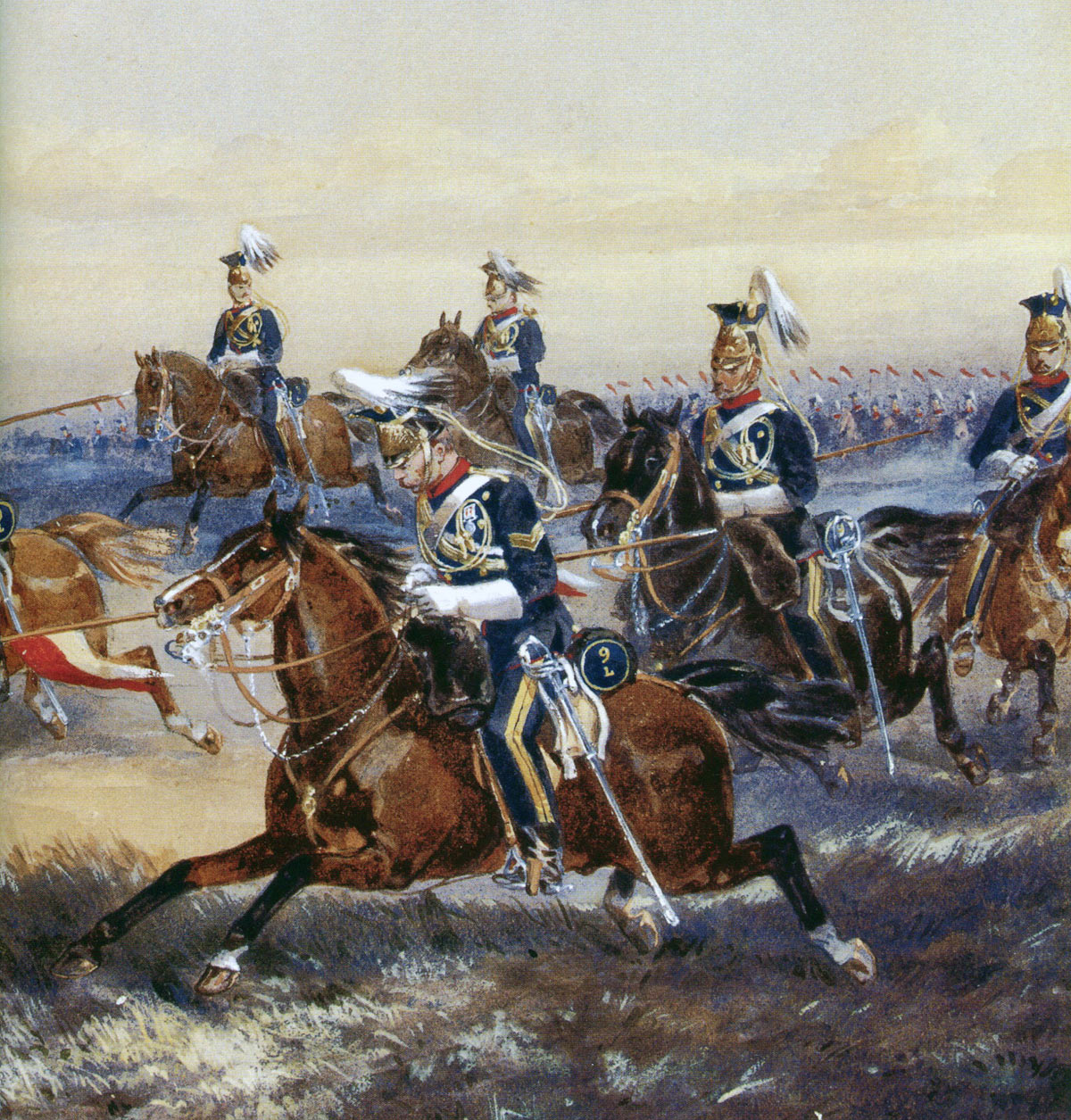 9th Lancers in England, before leaving for India: Battle of Kabul December 1879 in the Second Afghan War: picture by Orlando Norie