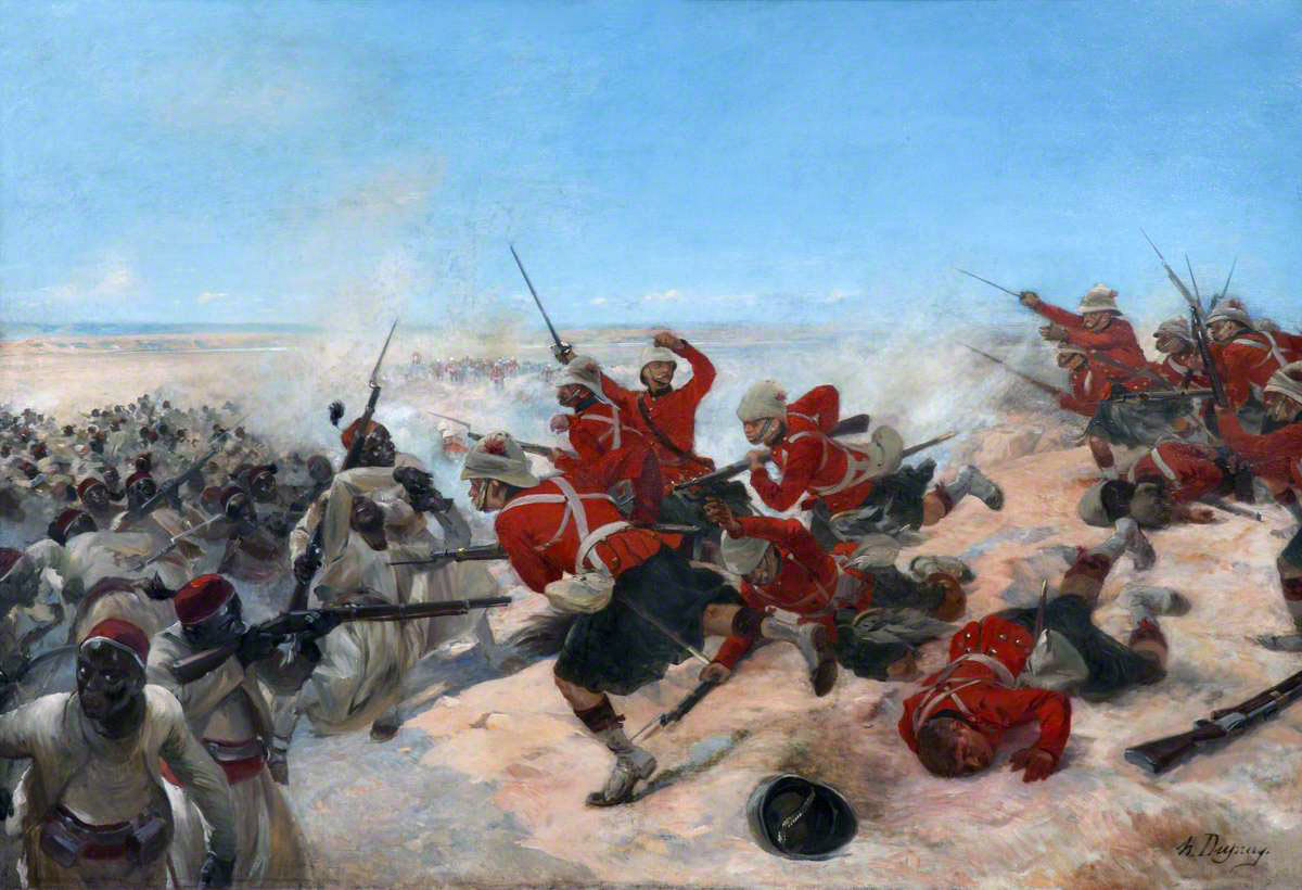 Black Watch storming the Mahdist positions at the Battle of El Teb on 29th February 1884 in the Sudanese War: picture by Henri Dupray
