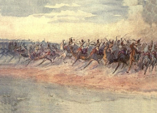 The Egyptian Camel Corps: Battle of Omdurman on 2nd September 1898 in the Sudanese War: picture by Lady Butler