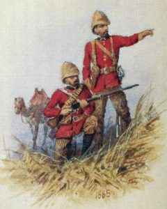 Coldstream Guards members of the Guards Camel Corps: Battle of Abu Klea on 17th January 1885 in the Sudanese War: picture by Orlando Norie