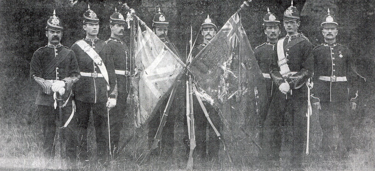 Colours of 1st/24th Regiment presented to Queen Victoria on 28th July 1880: Battle of Isandlwana on 22nd January 1879 in the Zulu War: the Queen's Colour on the left was recovered from the scene of the battle.