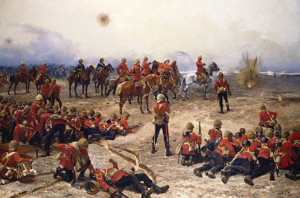 The British Foot Guards at the Battle of Tel-el-Kebir on 13th September 1882 in the Egyptian War: picture by Alphonse de Neuville