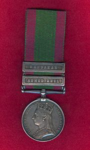 Second Afghan War Medal with clasps for Kandahar and Ahmed Khel: Battle of Ahmed Khel on 19th April 1880 in the Second Afghan War: picture by courtesy of Historik Orders