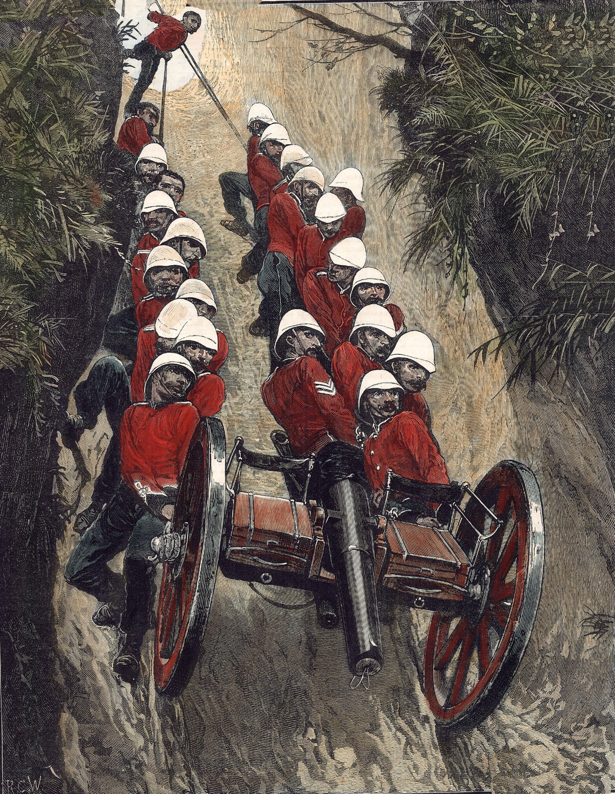 Hauling a gun out of a ravine on the March from Kabul to Kandahar: Battle of Kandahar on 1st September 1880 in the Second Afghan War: picture by Richard Caton Woodville