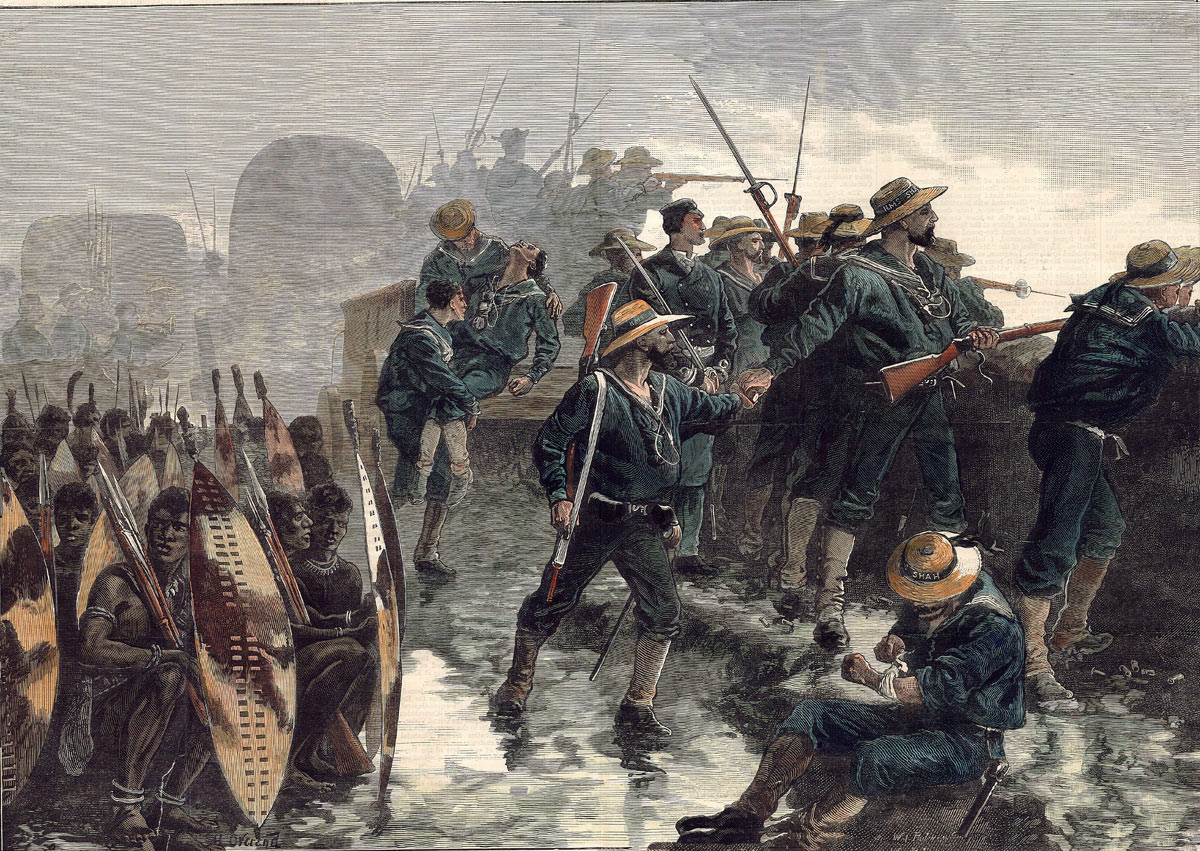 Royal Navy sailors in the British square at the Battle of Gingindlovu on 2nd April 1879 in the Zulu War