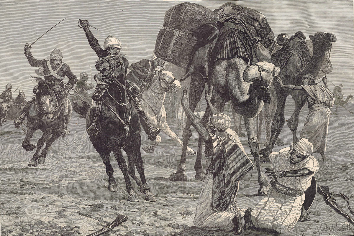 19th Hussars advancing across the desert: Battle of Abu Klea fought on 17th January 1884 in the Sudanese War: picture by Richard Caton Woodville