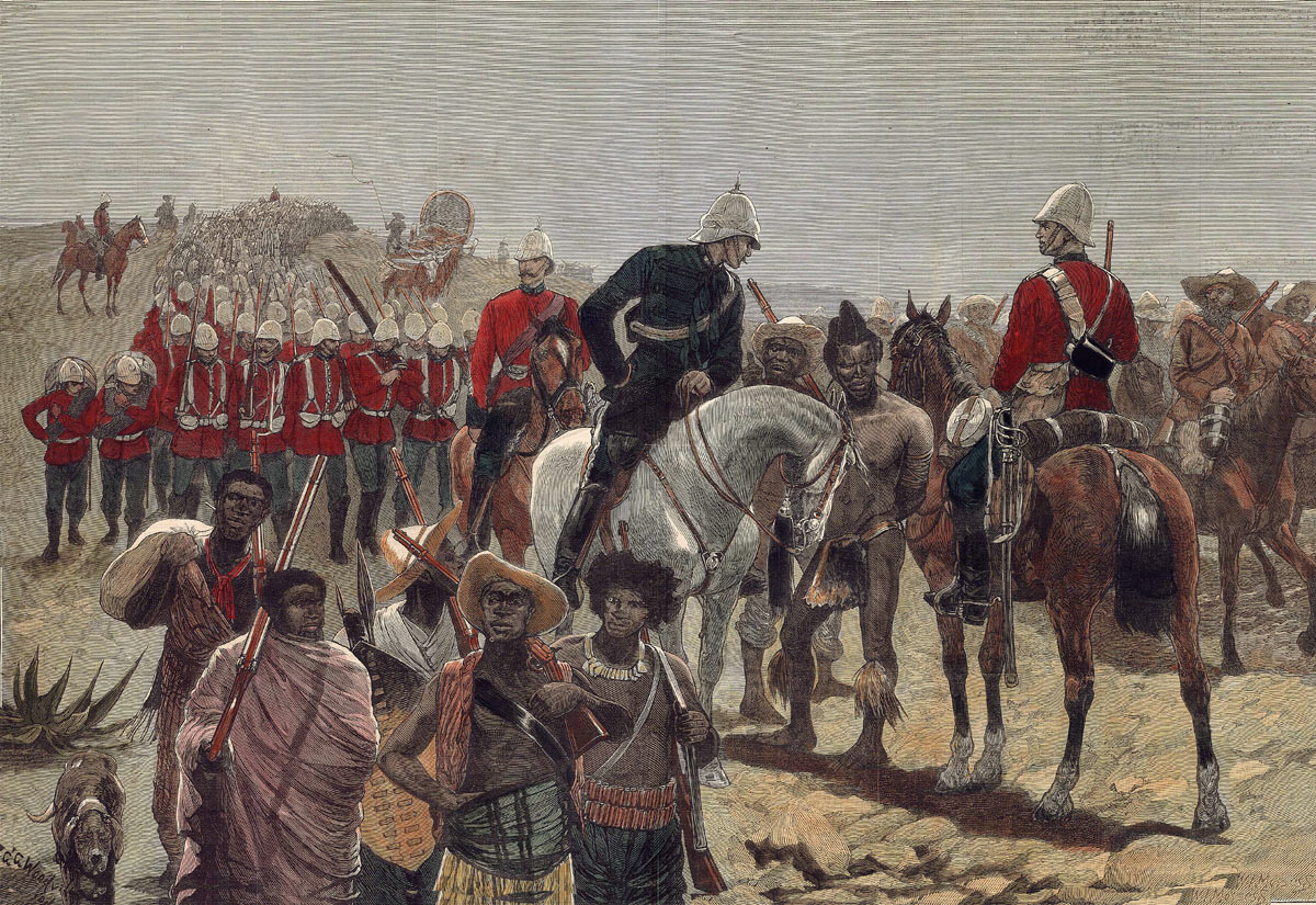 'On the road to Ulundi': A British officer interviewing a Zulu prisoner after the Battle of Ulundi on 4th July 1879 in the Zulu War: picture by Richard Caton Woodville
