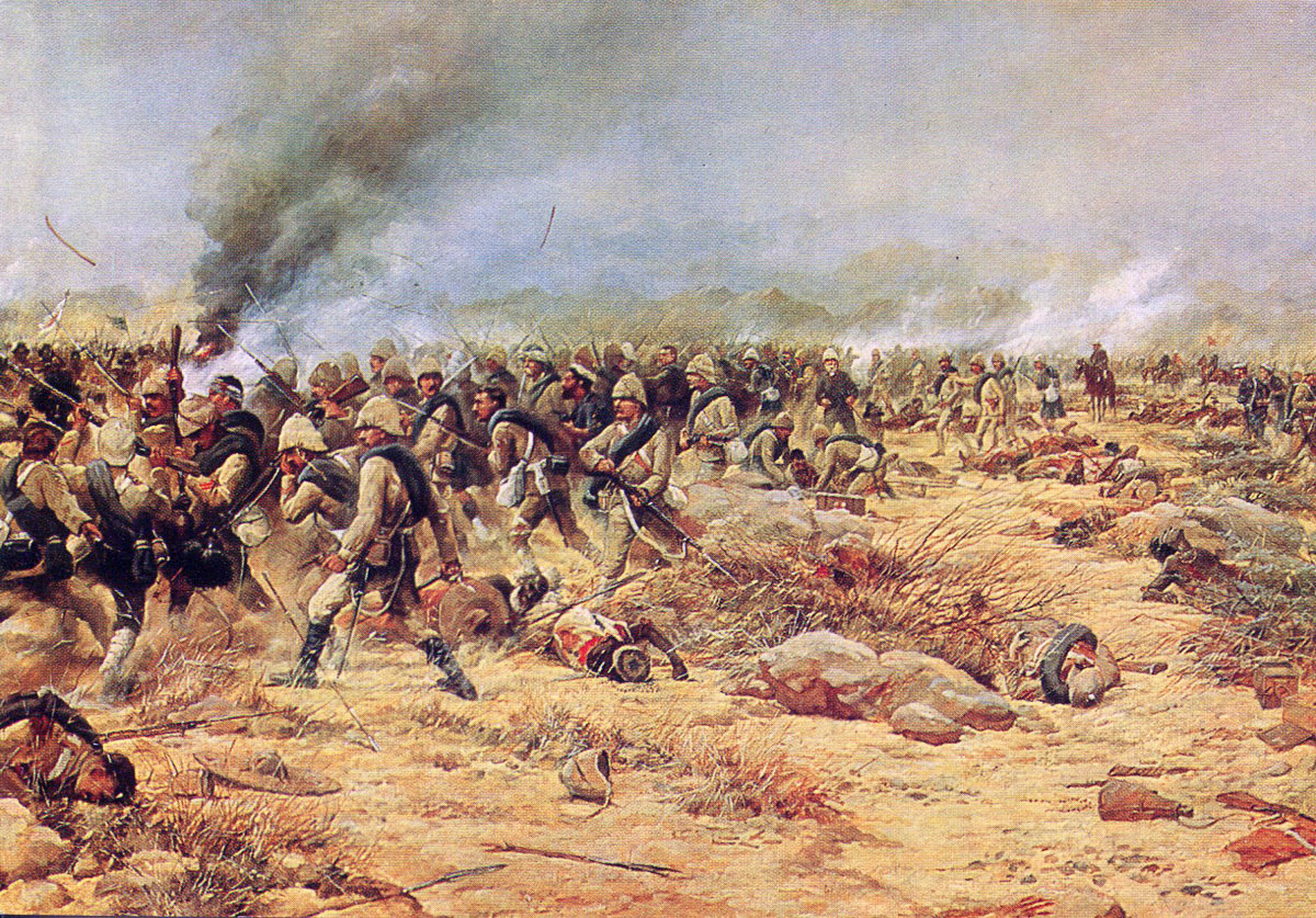 1st York and Lancaster and 1st Black Watch rallying for the counter-attack at the Battle of Tamai on 13th March 1884 in the Sudanese War: picture by Douglas Giles