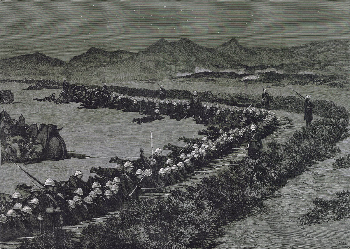 General Graham's force in the zeriba on the night before the Battle of Tamai on 13th March 1884 in the Sudanese War
