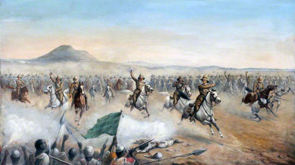Charge of the 21st Lancers at the Battle of Omdurman on 2nd September 1898 in the Sudanese War: picture by Major John Edward Chapman Mathews