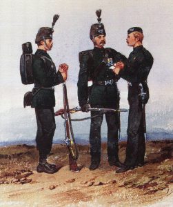 Soldiers of the Rifle Brigade in England: Battle of Ahmed Khel on 19th April 1880 in the Second Afghan War: picture by Orlandio Norie
